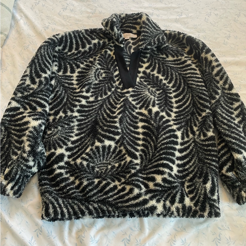 LOFT Black and Cream Fern Teddy Sweater - Picture 2 of 5